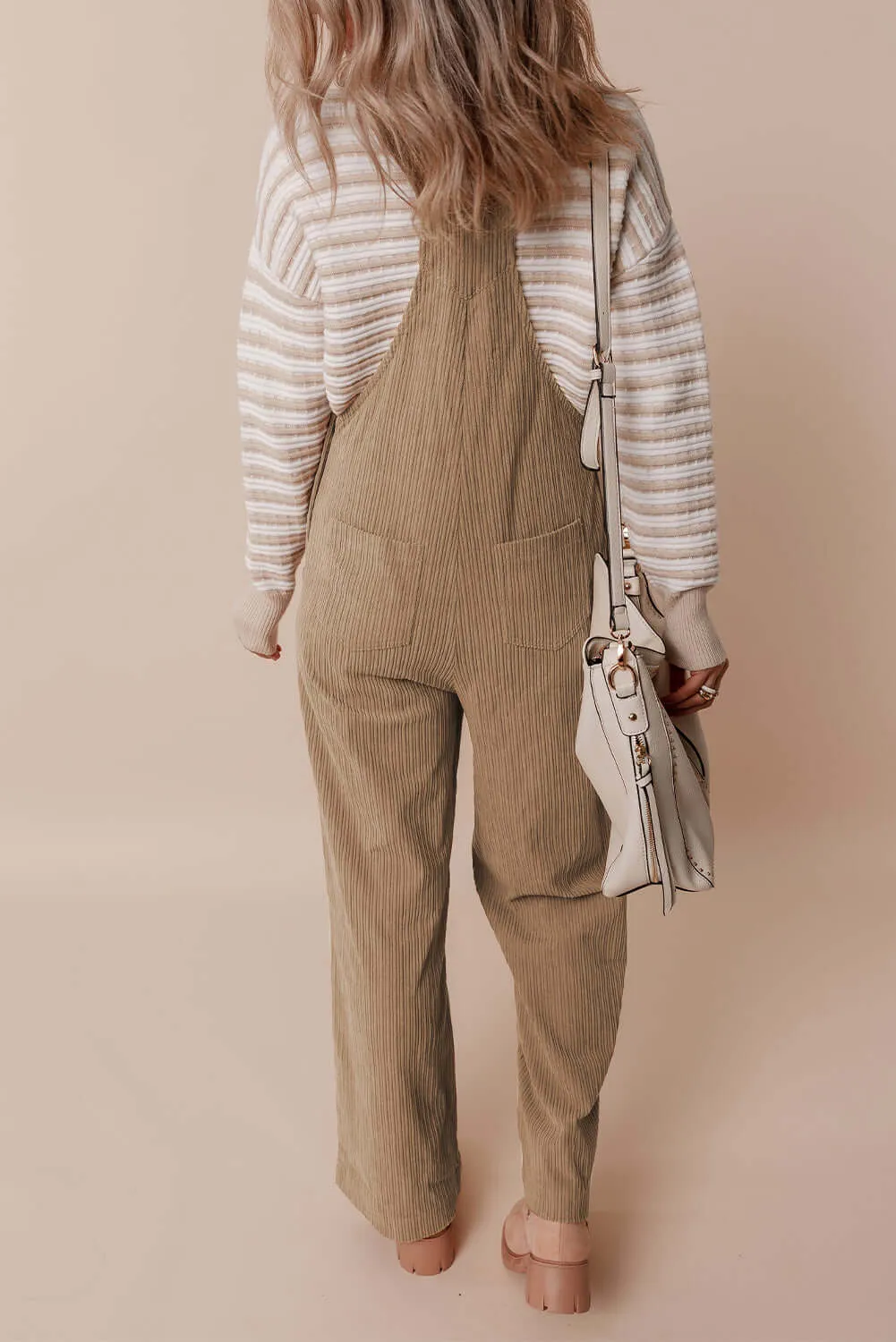 Gray Morn Solid Pocketed Loose Fit Corduroy Overall