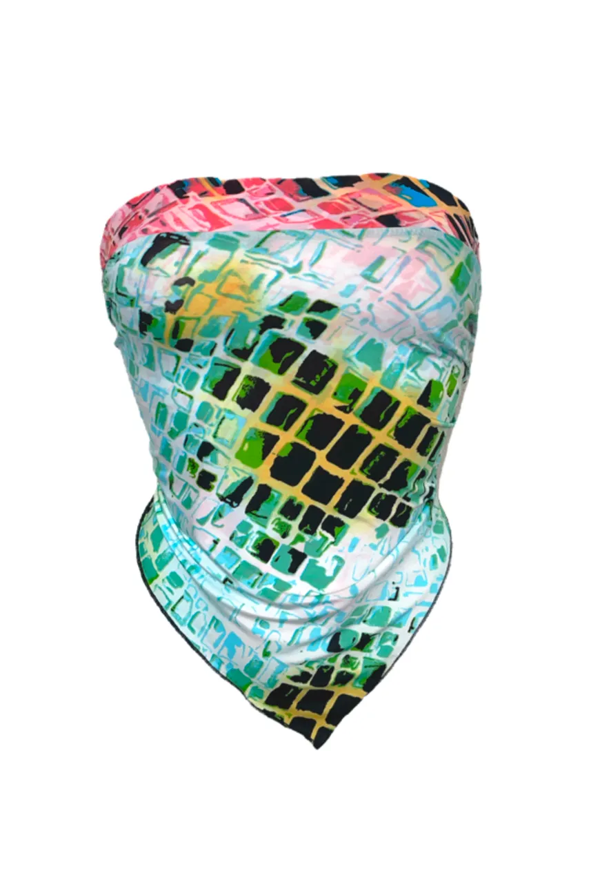 GREEN/PINK TILE REVERSIBLE HANKIE TOP