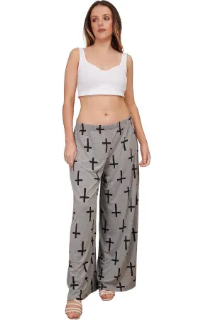 Grey Cross Print Palazzo Trouser