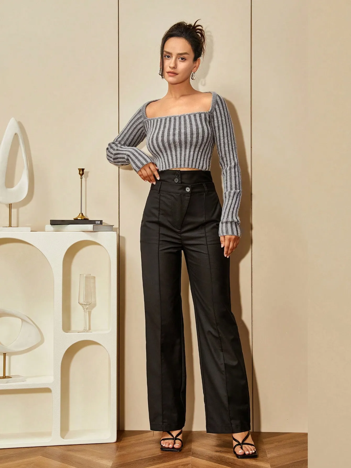 Grey Scoop Neck Top