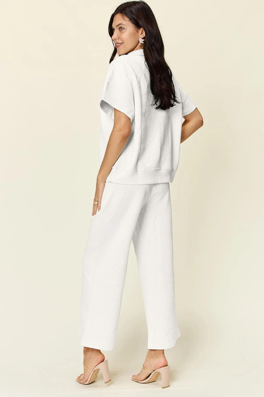 Half Zip Short Sleeve Top and Pants Set