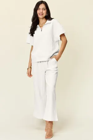 Half Zip Short Sleeve Top and Pants Set
