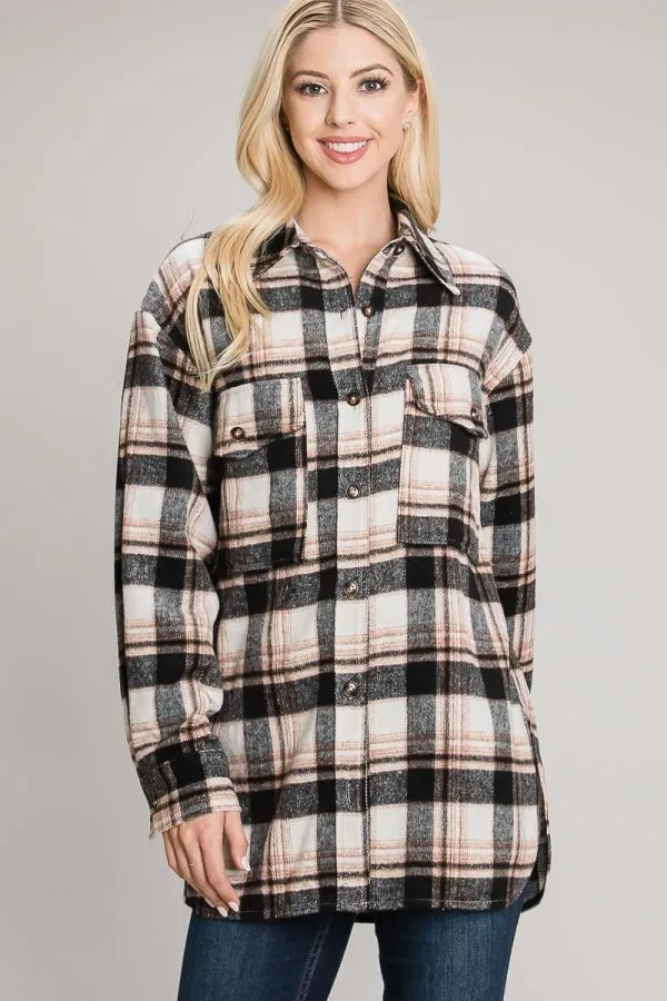 Harlowe Soft-Brushed Plaid Shirt Jacket