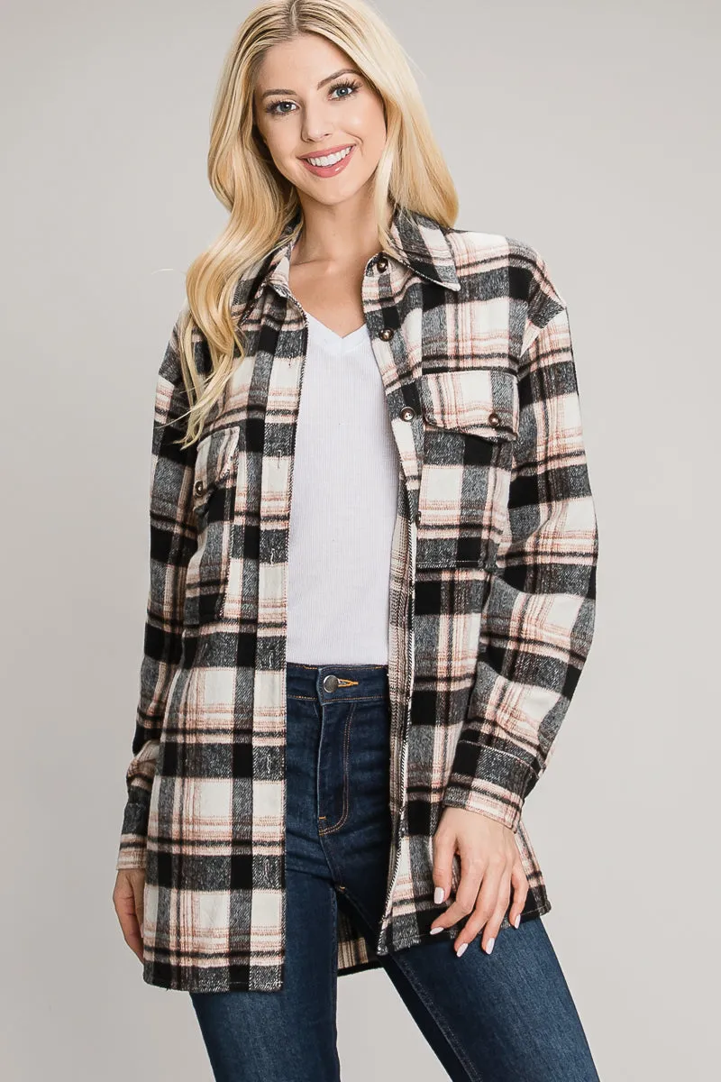 Harlowe Soft-Brushed Plaid Shirt Jacket