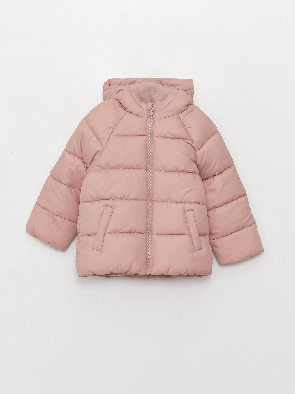 Hooded Long Sleeve Basic Baby Girl Zipper Puffer Coat