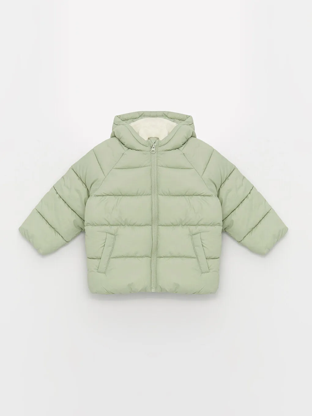 Hooded Long Sleeve Basic Baby Girl Zipper Puffer Coat