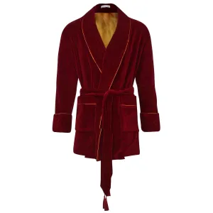 Howard Luxury Cotton Short Velvet Smoking Jacket in Burgundy