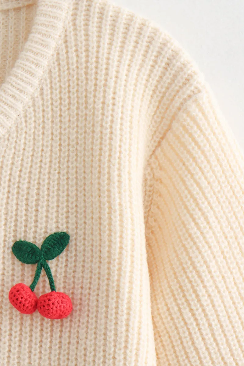 HWQ1047 Knitted Cherry Sweater Top