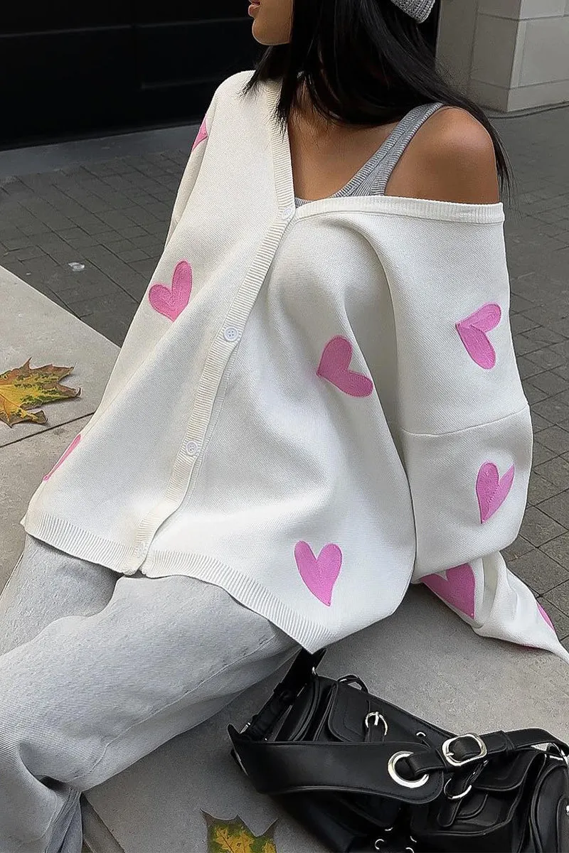 HWQ1325 Heart Print Oversized Sweater