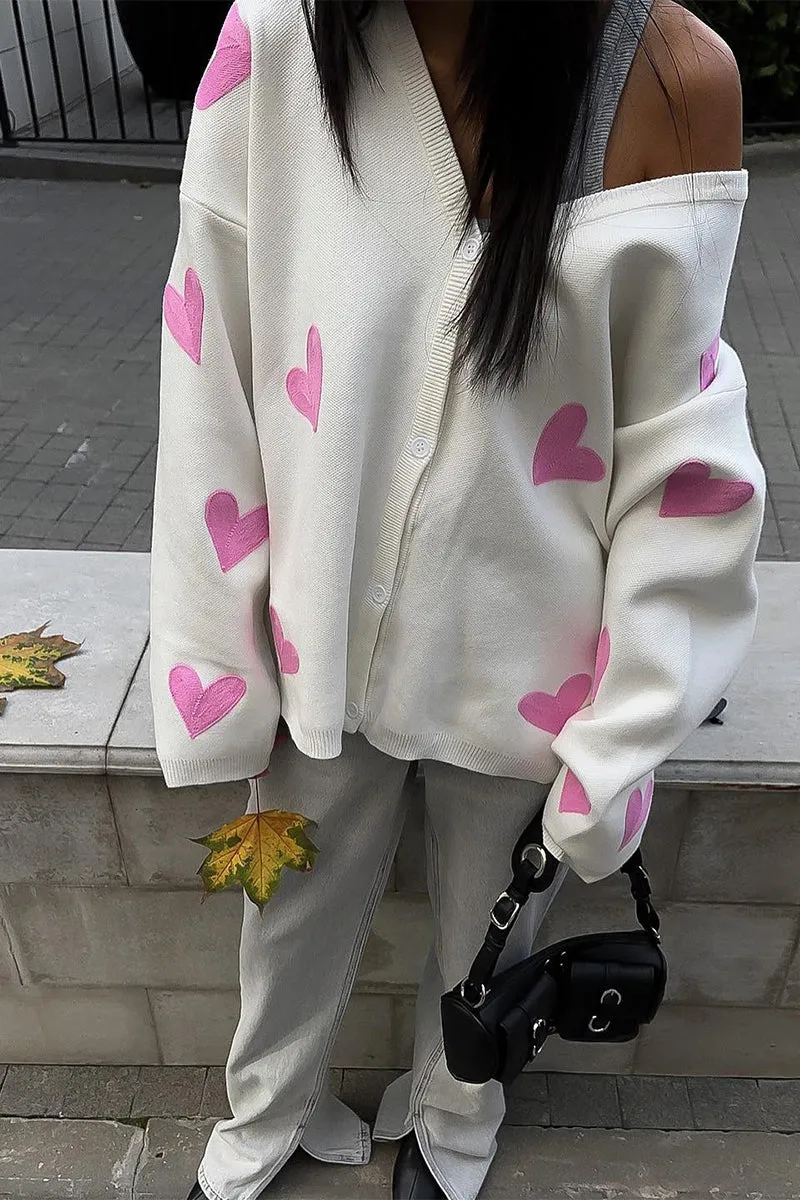 HWQ1325 Heart Print Oversized Sweater