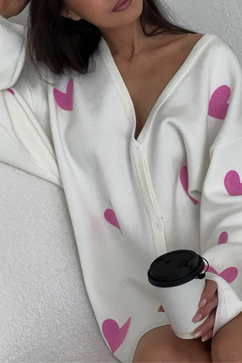 HWQ1325 Heart Print Oversized Sweater
