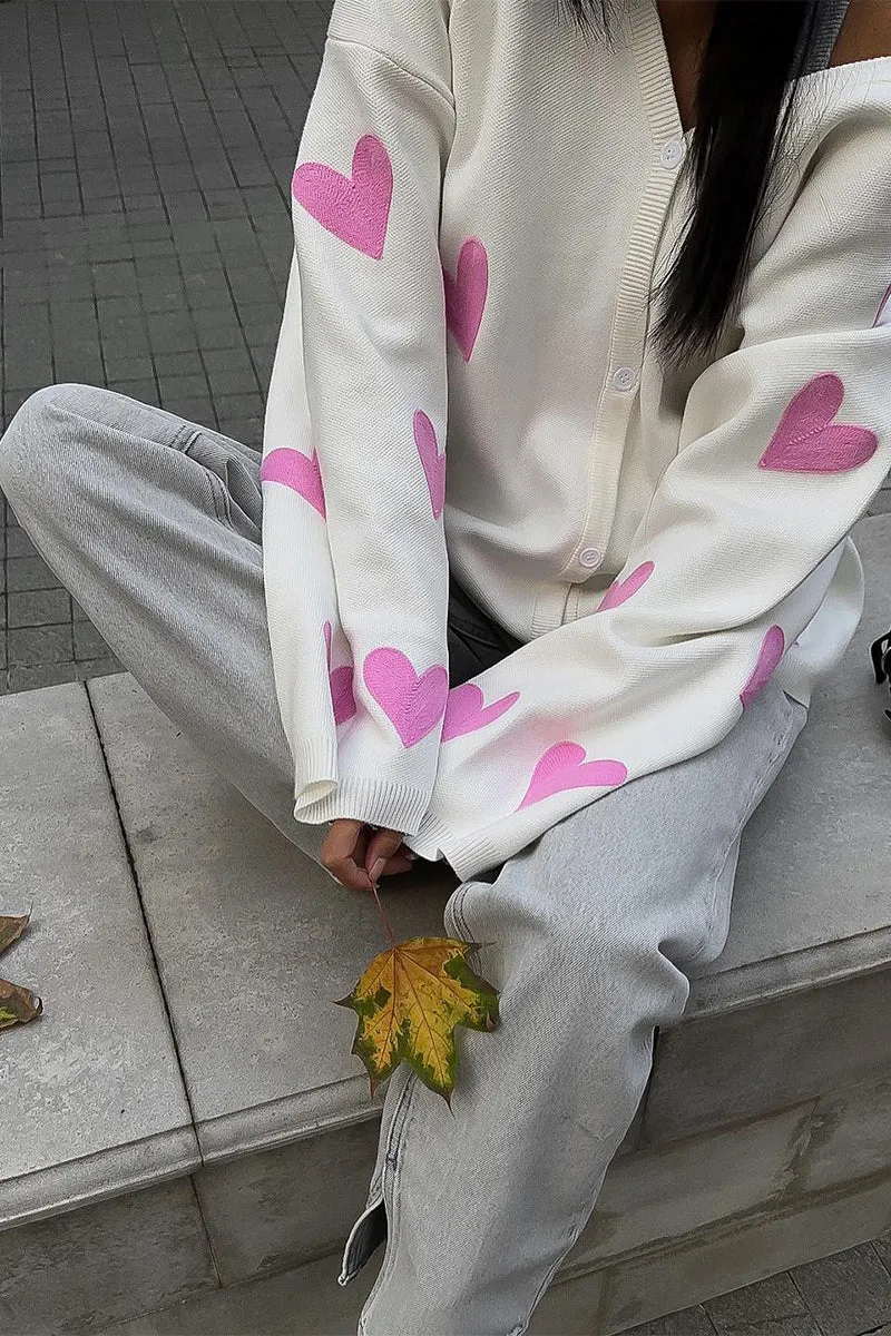 HWQ1325 Heart Print Oversized Sweater