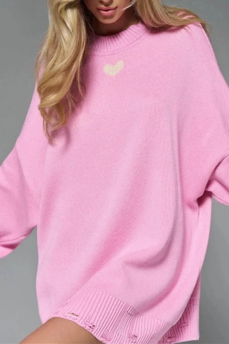 HWQ253 Heart Knitted Pullover Sweater