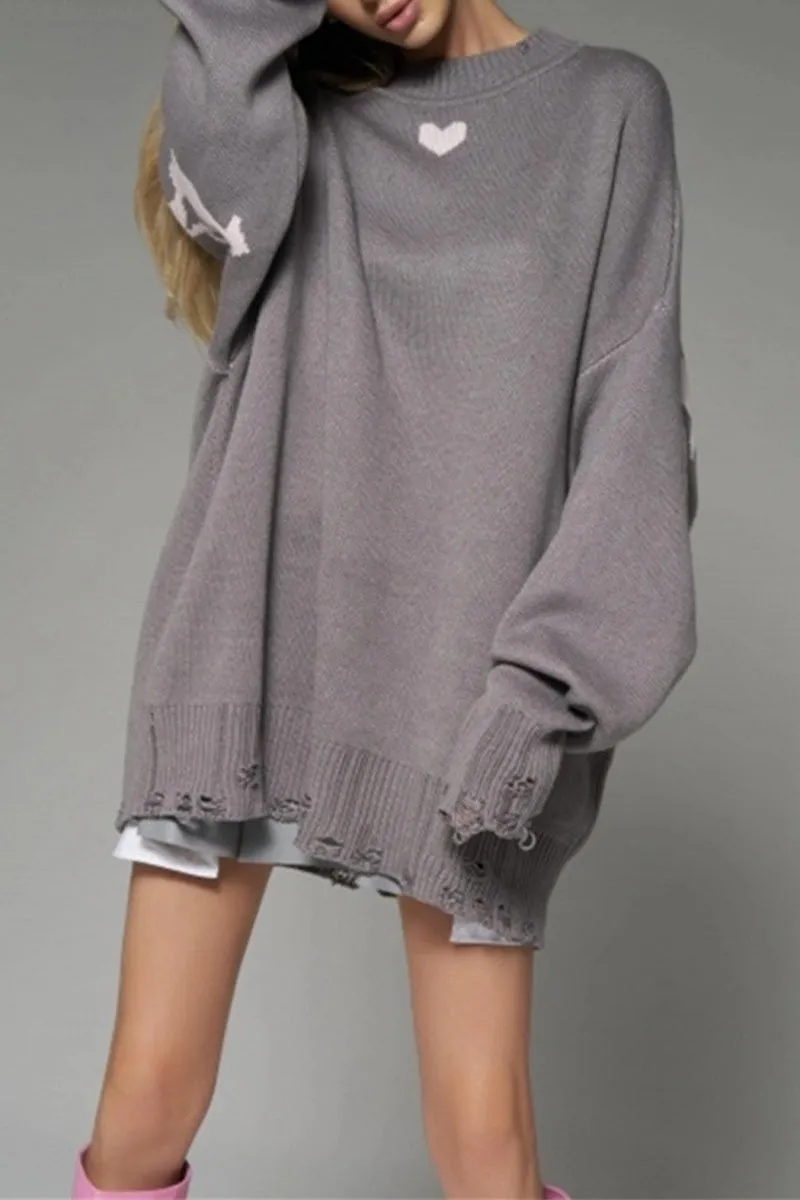 HWQ253 Heart Knitted Pullover Sweater