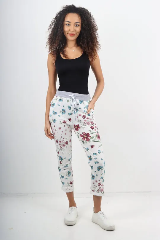 Italian Stretch Cotton Trousers ~ Flora Duo ~ ONE SIZE