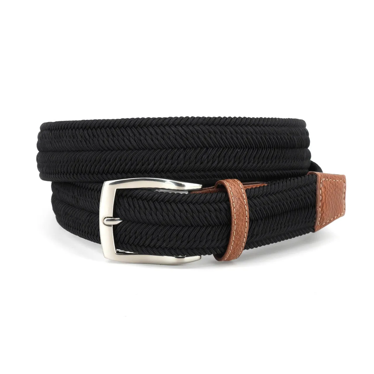 Italian Woven Herringbone Rayon Stretch Belt - Black
