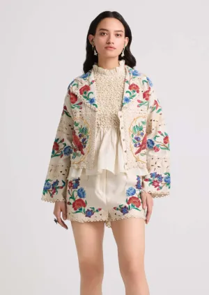 Ivory chanderi applique short jacket