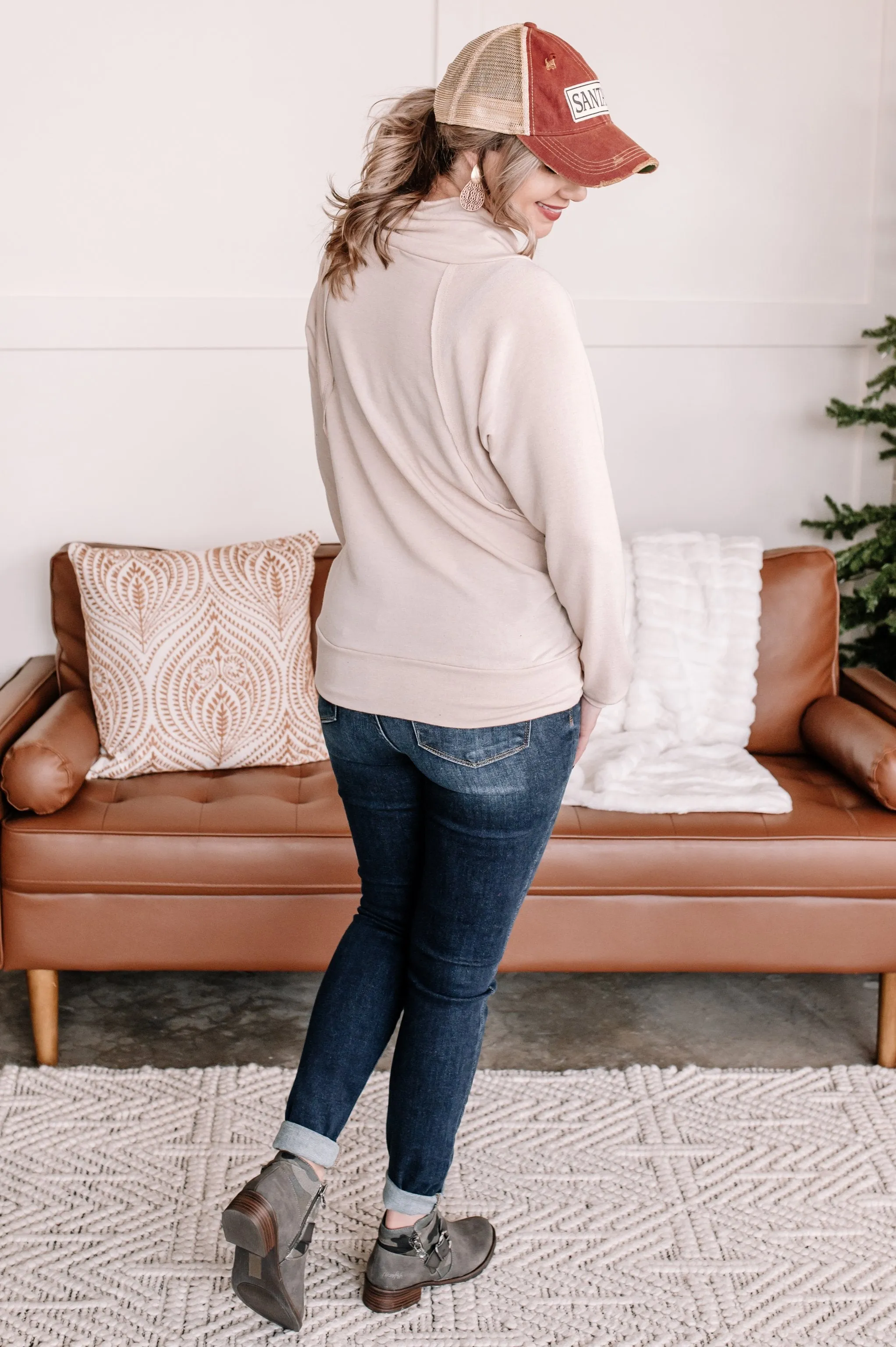 Just Warming Up Soft Terry Top in Taupe