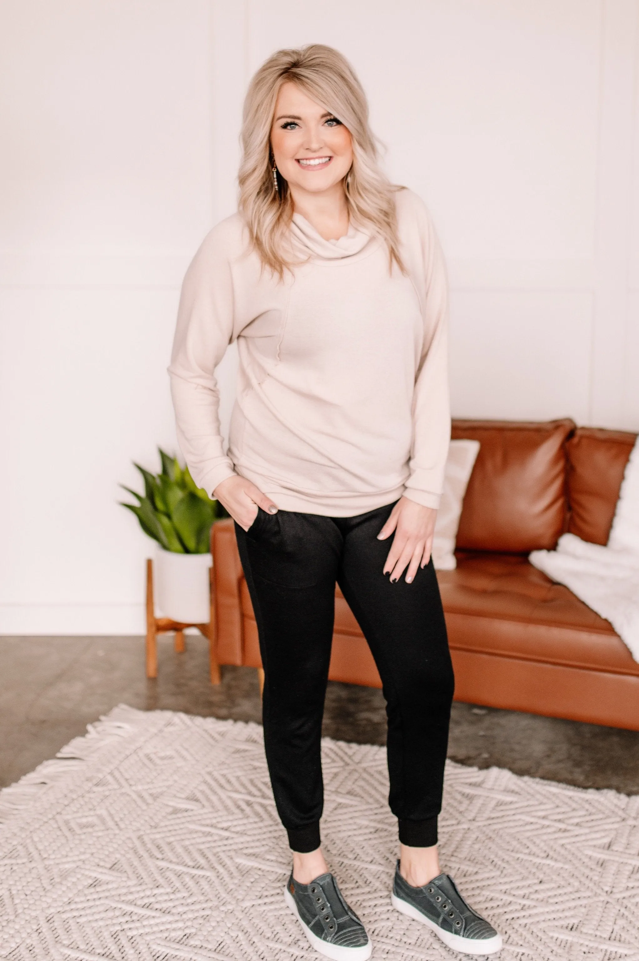 Just Warming Up Soft Terry Top in Taupe
