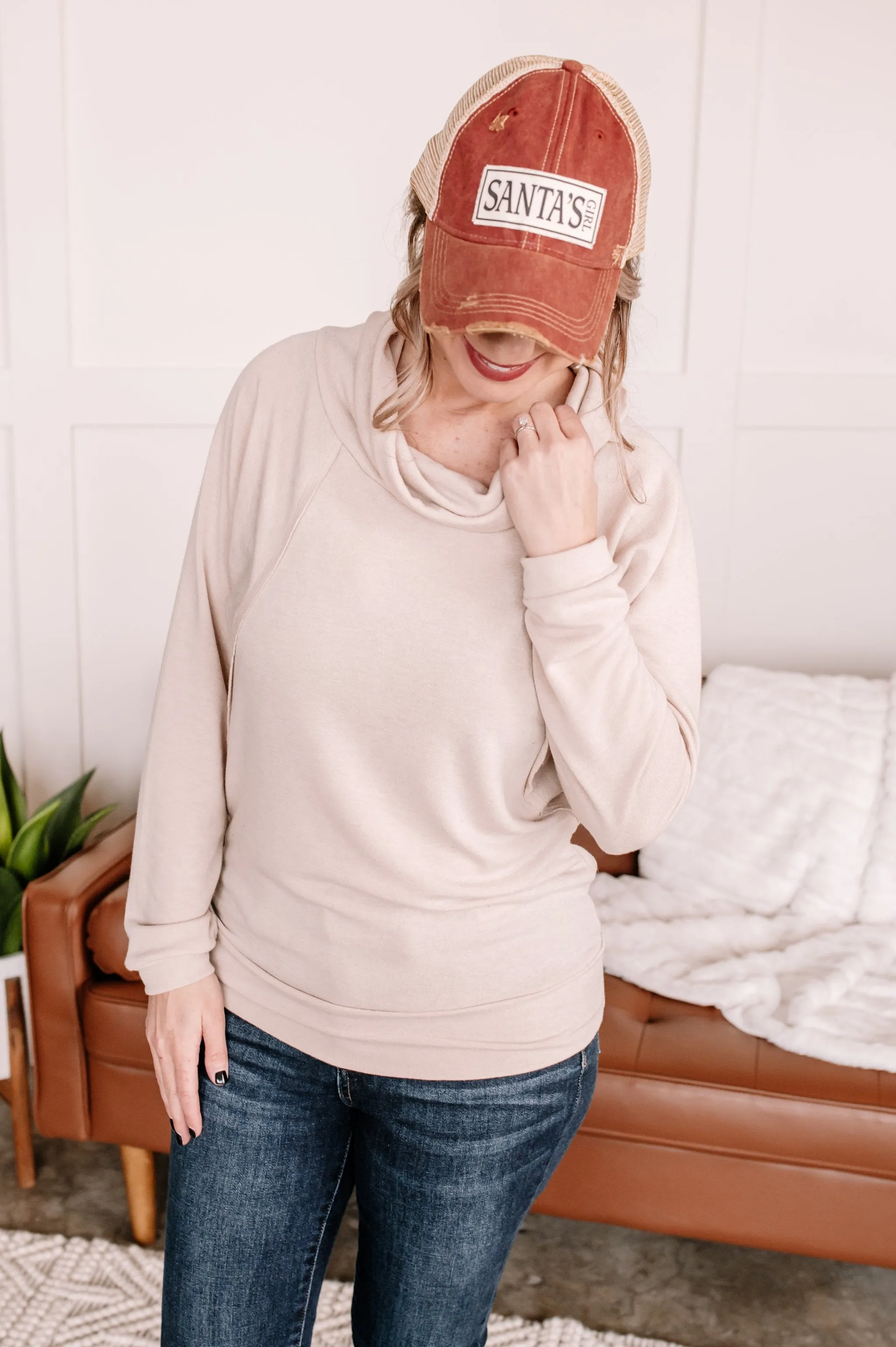 Just Warming Up Soft Terry Top in Taupe