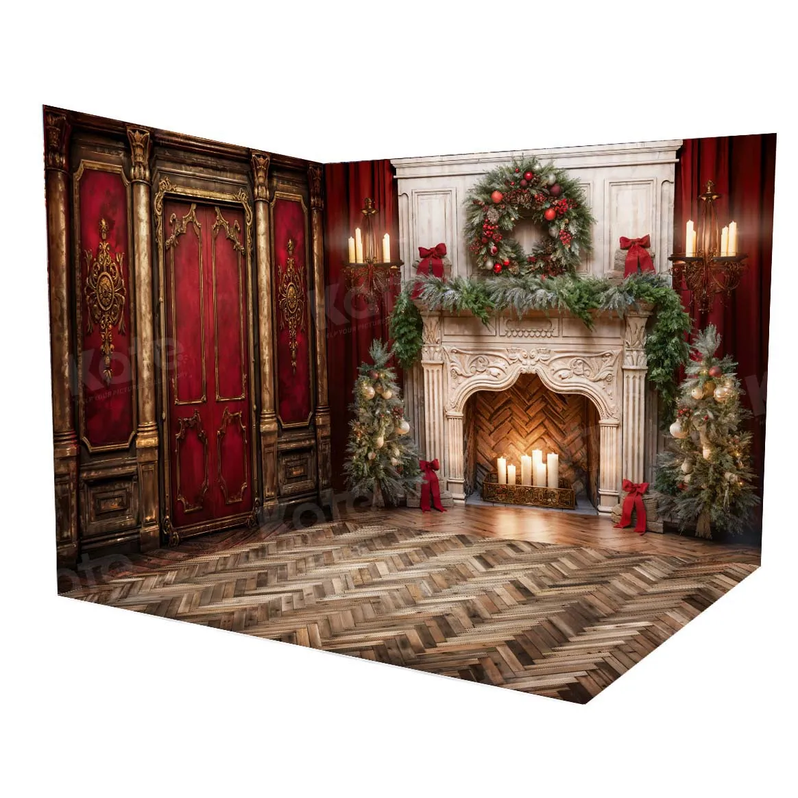 Kate Christmas Victorian Red Wall Fireplace Room Set