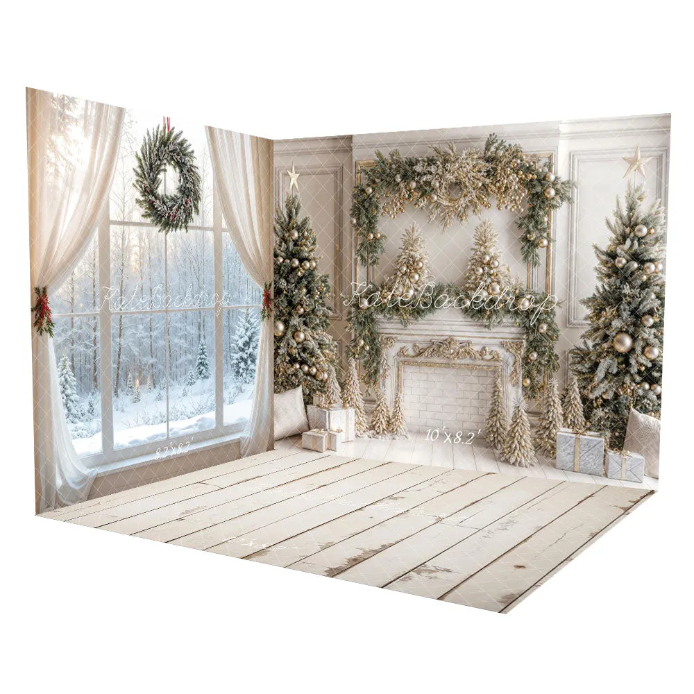Kate Christmas White Vintage Brick Fireplace Room Set
