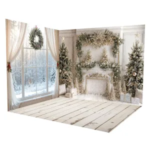 Kate Christmas White Vintage Brick Fireplace Room Set