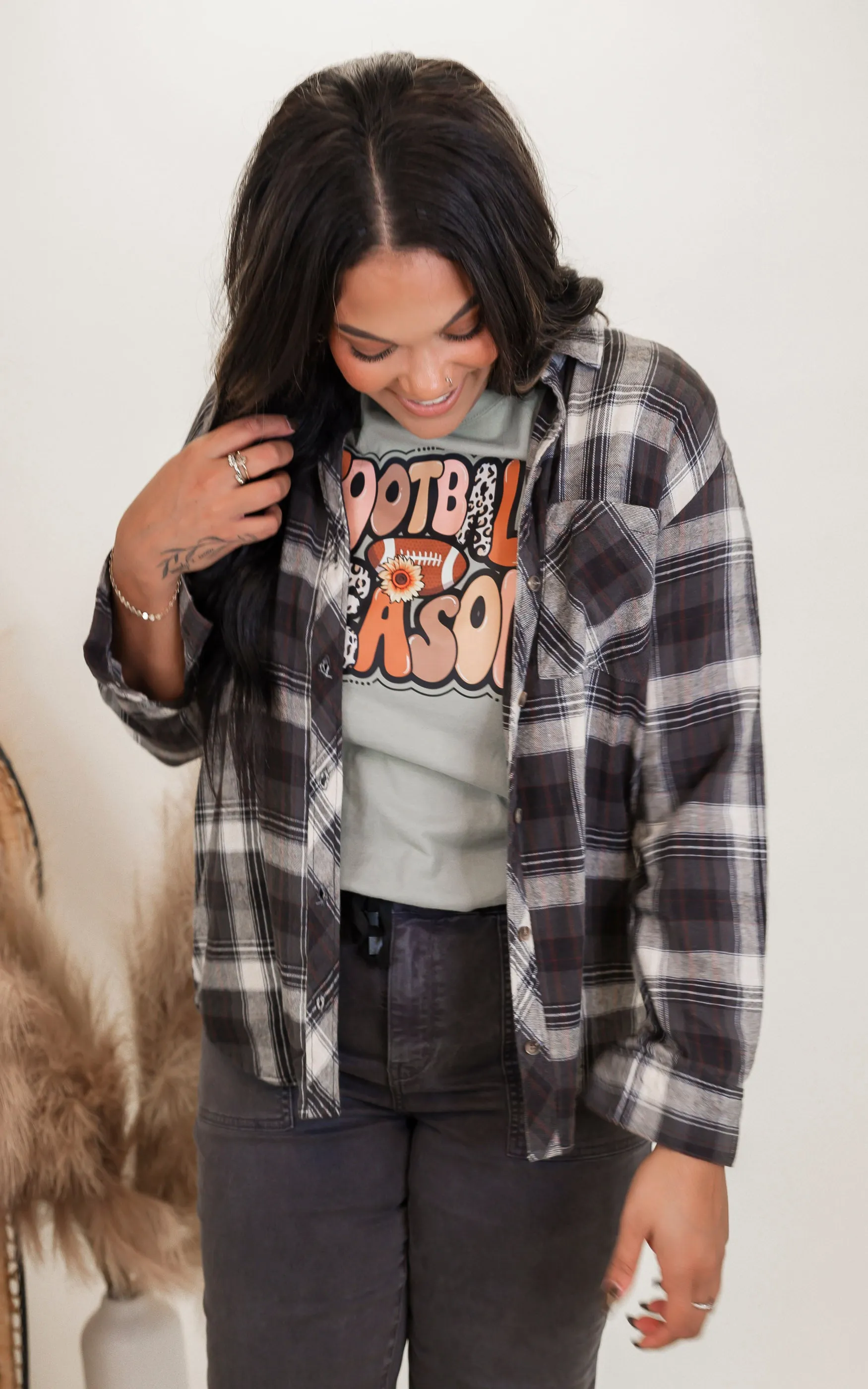 Khaki Plaid Flannel Button Down Top - Final Sale