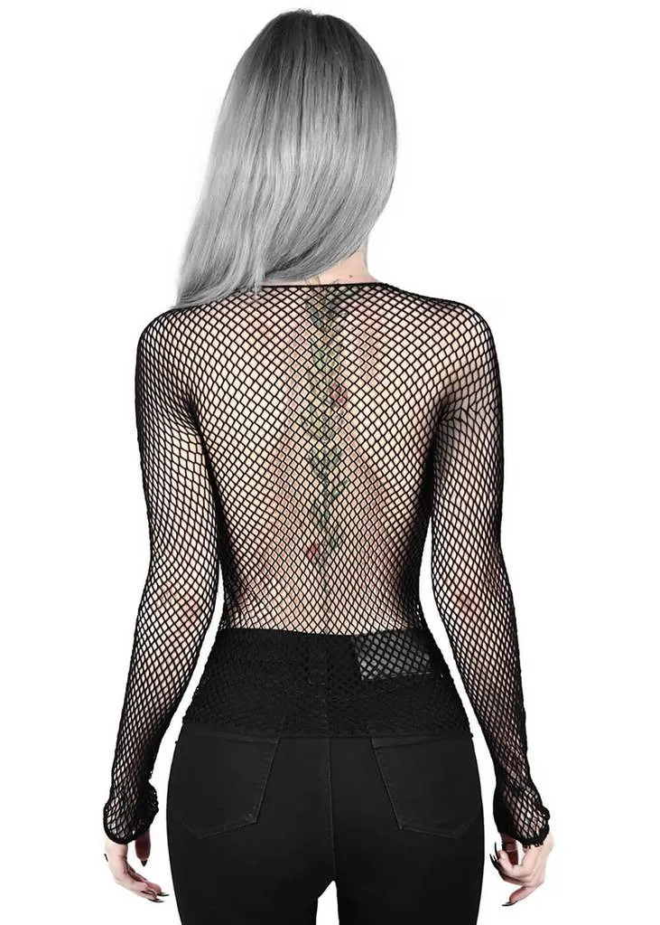 Killstar Hellrazor Fishnet 80's Top Zwart