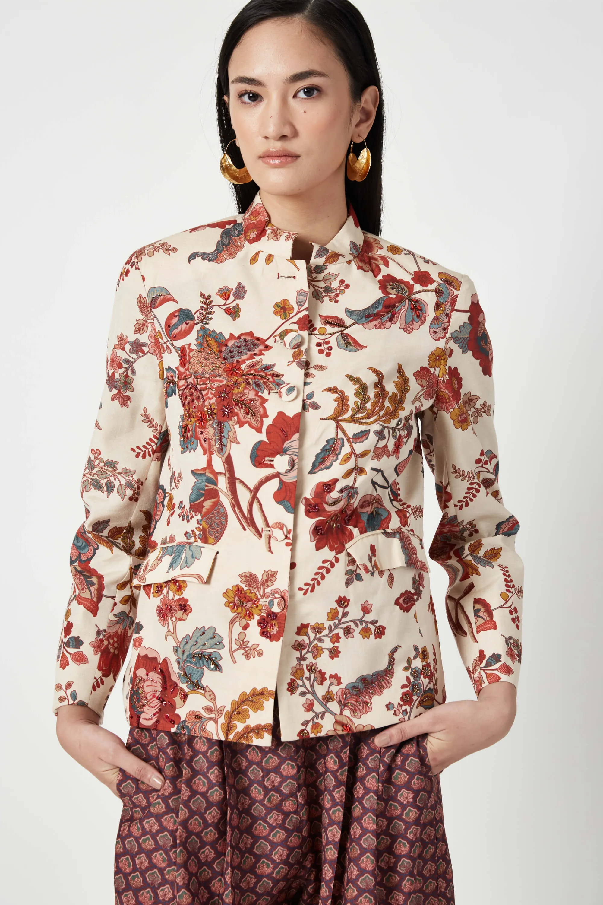 Kiruk ecru red embroidered jacket