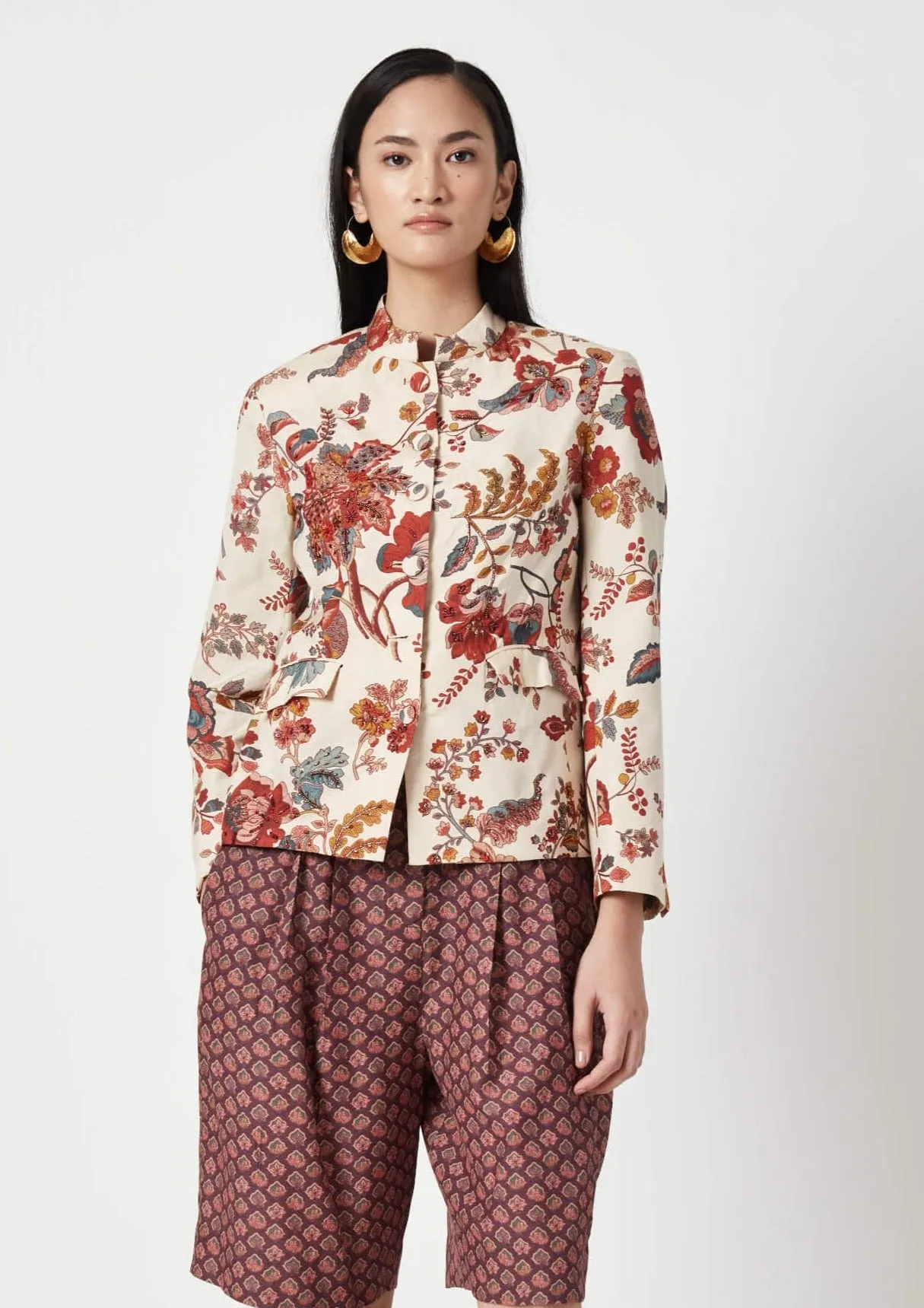 Kiruk ecru red embroidered jacket