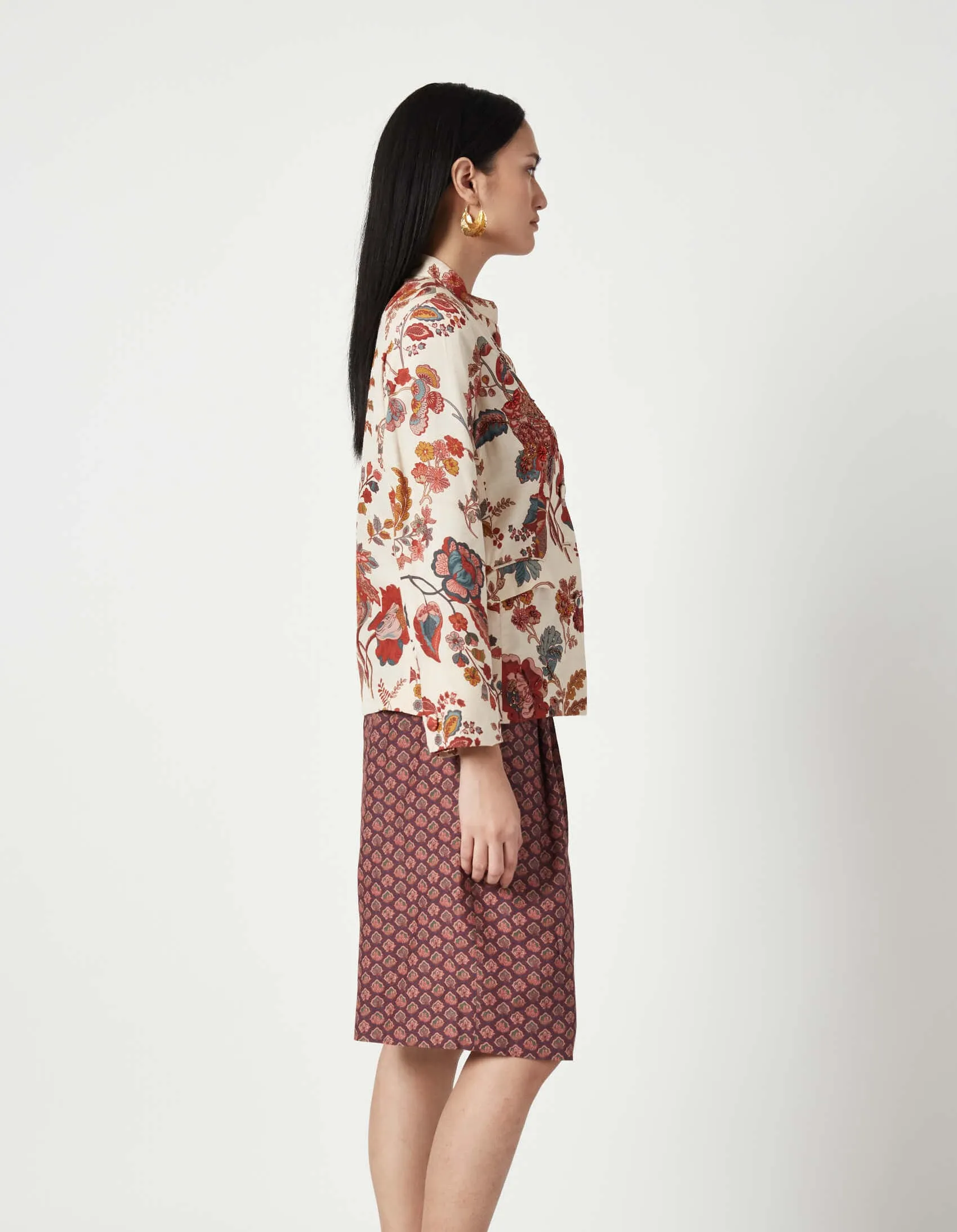 Kiruk ecru red embroidered jacket