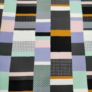 Kokka Cotton Oxford, Striped Patchwork, Black