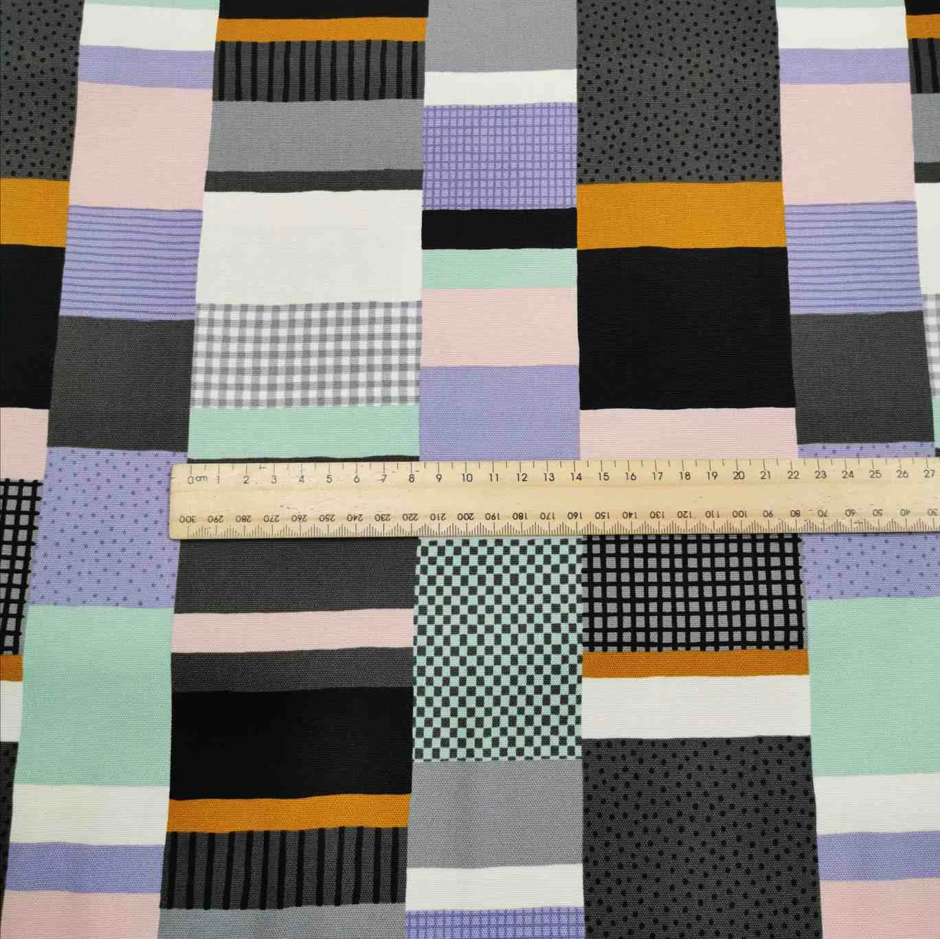 Kokka Cotton Oxford, Striped Patchwork, Black