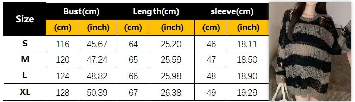 Korean Loose Hole Hollow Out Sweaters Spring Autumn Women's Clothing New Fashionable Trend Long Sleeve Striped Knitted Pullover