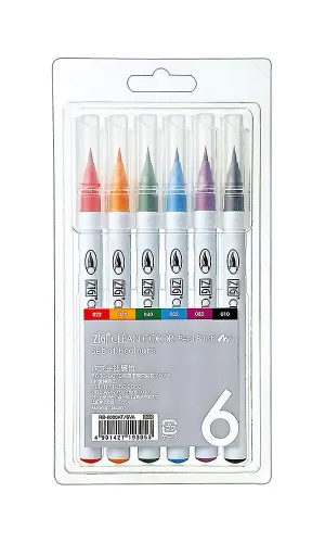 Kuretake Zig Clean Color Real Brush - Set of 6