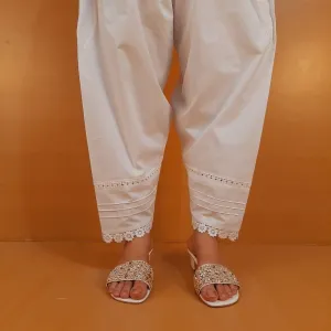 laces Embellised Cotton Shalwar - White - ZSL13