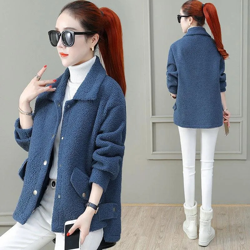 Lamb Hair Short Women's Jacket Autumn and Winter Fashion Loose Fur One Thickened Grain Fleece Top
