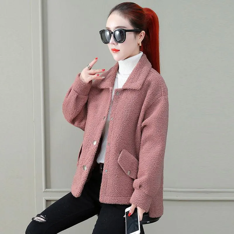 Lamb Hair Short Women's Jacket Autumn and Winter Fashion Loose Fur One Thickened Grain Fleece Top
