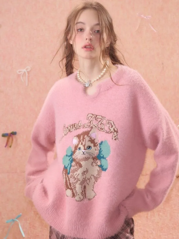 Lazy wind pink gentle soft sweater【s0000006149】