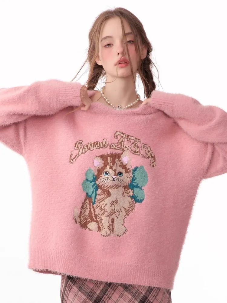 Lazy wind pink gentle soft sweater【s0000006149】