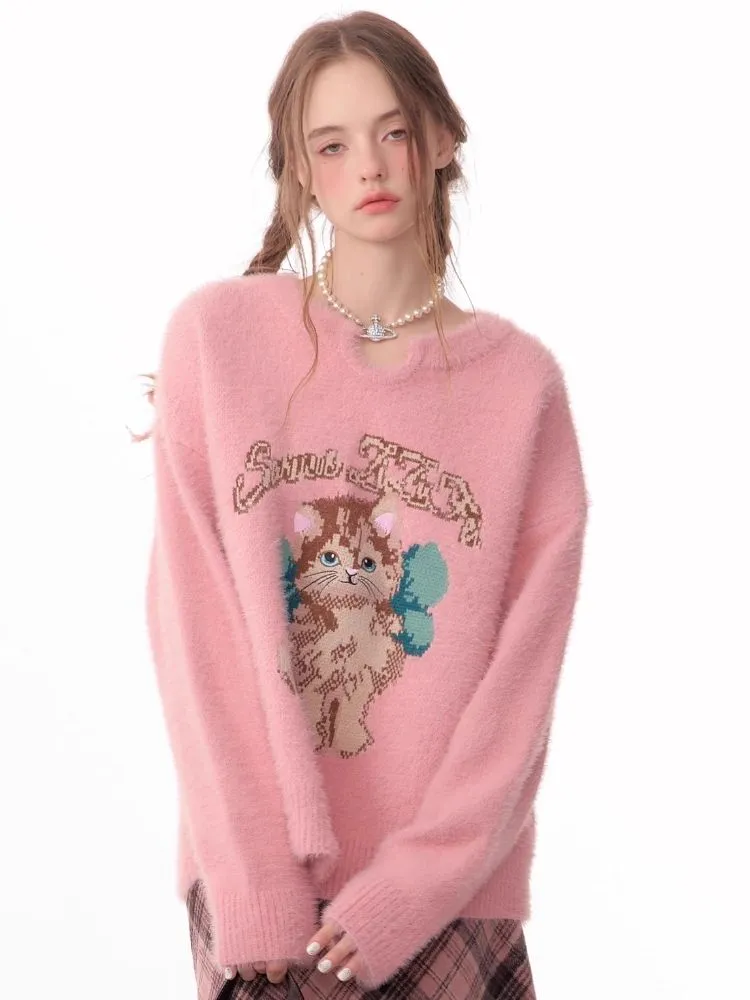 Lazy wind pink gentle soft sweater【s0000006149】