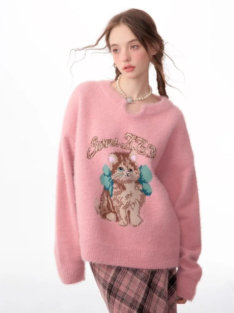 Lazy wind pink gentle soft sweater【s0000006149】