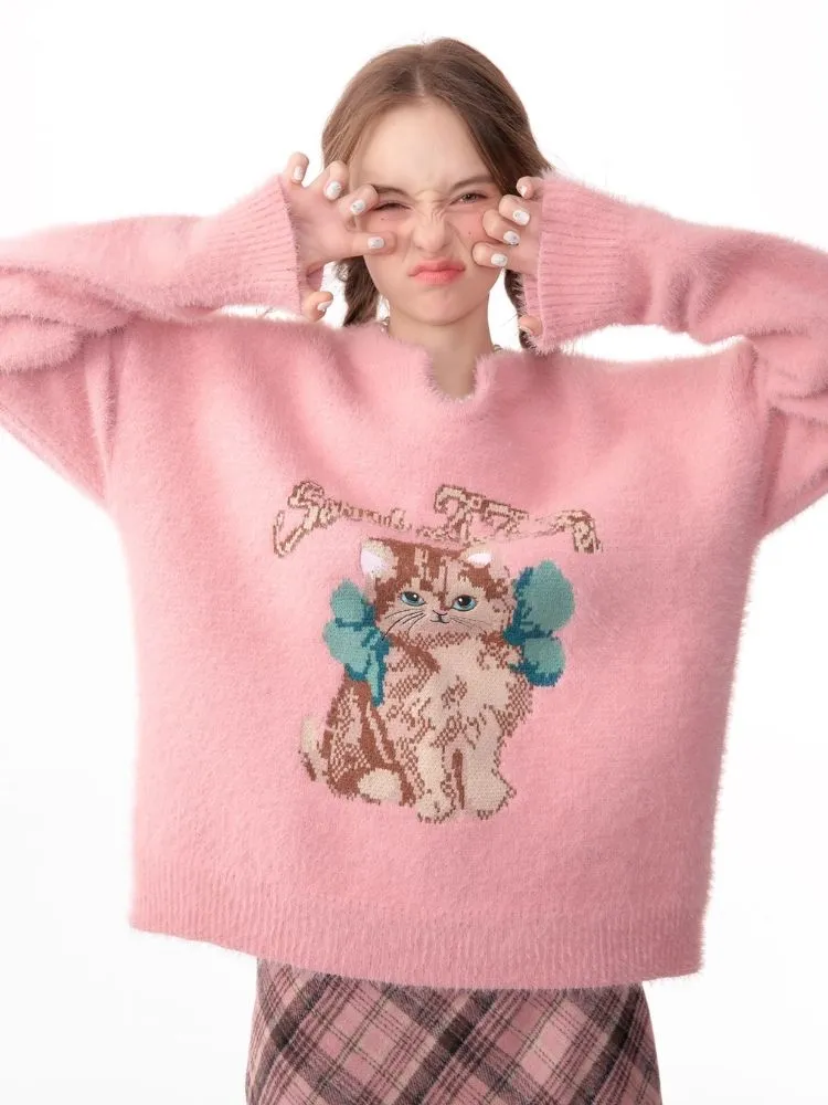 Lazy wind pink gentle soft sweater【s0000006149】