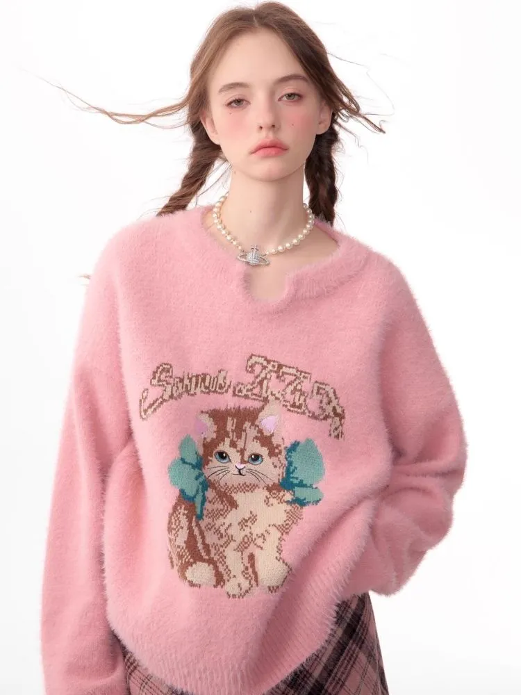 Lazy wind pink gentle soft sweater【s0000006149】