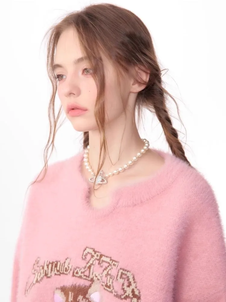Lazy wind pink gentle soft sweater【s0000006149】