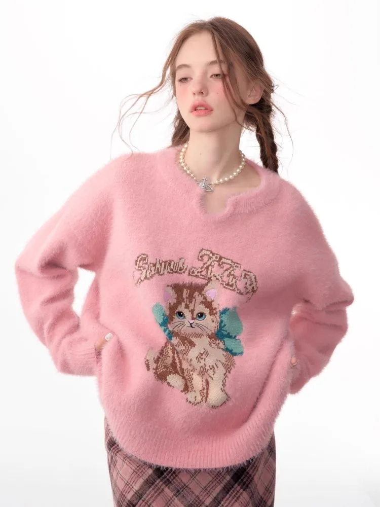 Lazy wind pink gentle soft sweater【s0000006149】