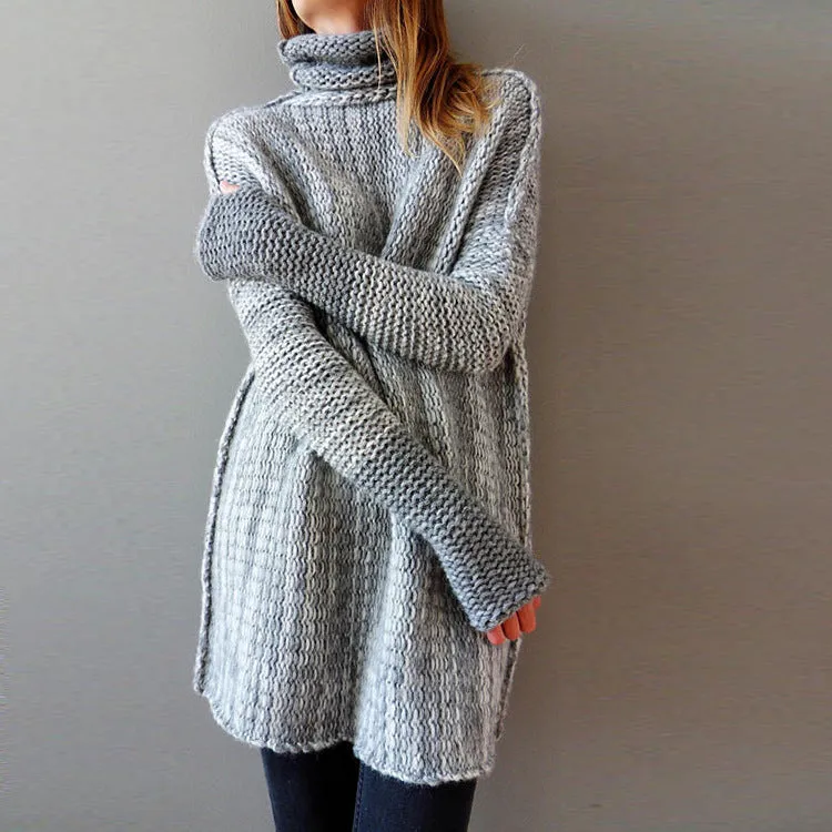 Loose Large Size Long Color Contrast Turtleneck Sweater