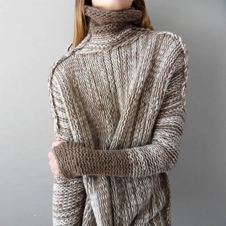 Loose Large Size Long Color Contrast Turtleneck Sweater