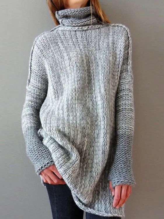 Loose Large Size Long Color Contrast Turtleneck Sweater